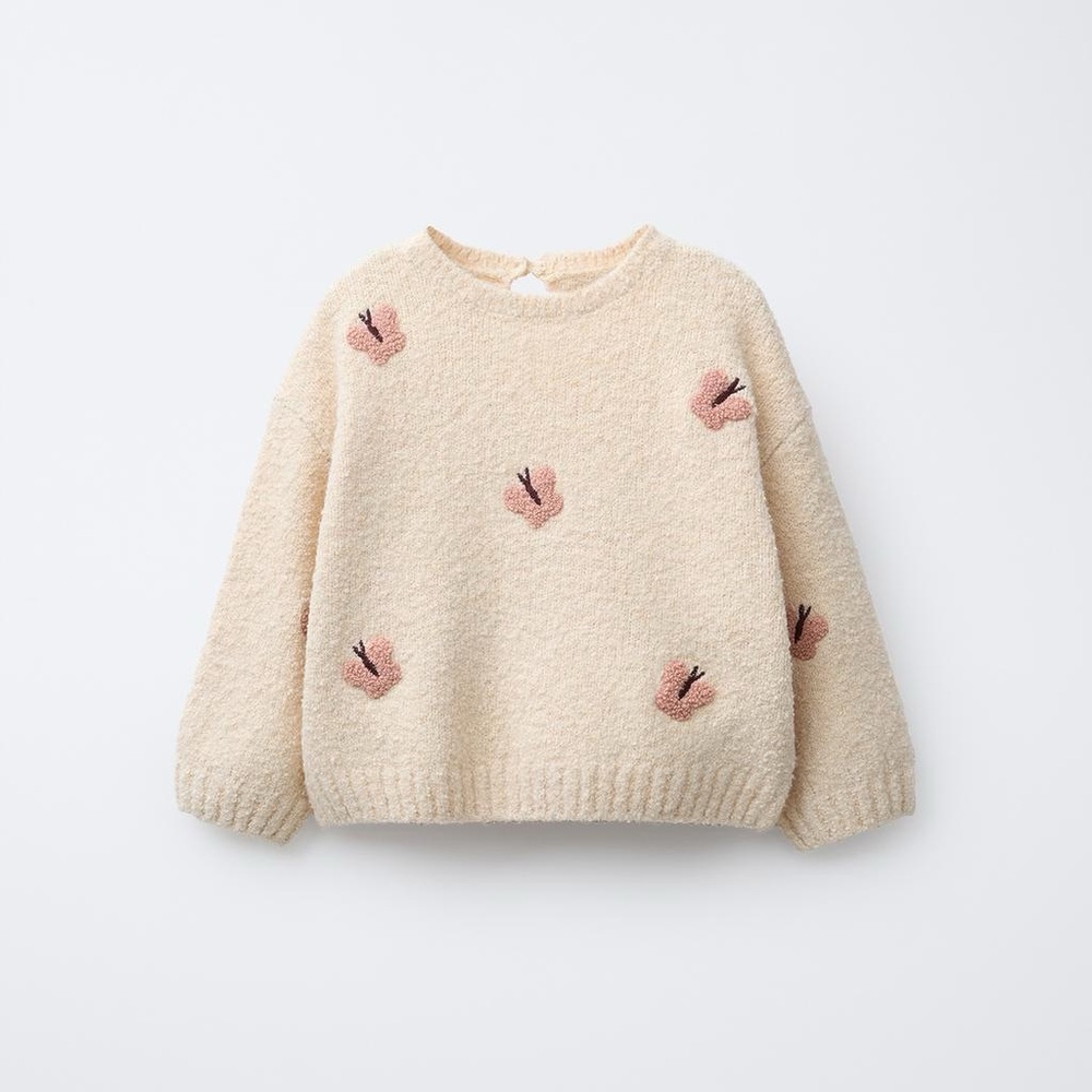 NWT Zara Baby Butterfly Embroidered Cream sweater 3-6 months